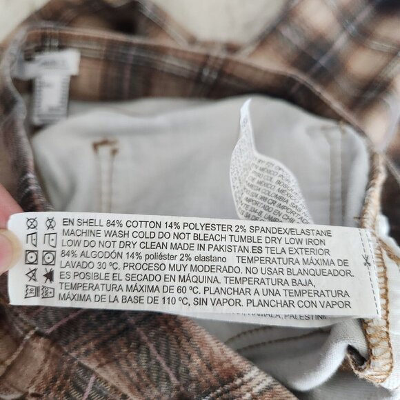 Y2K FOREVER 21 Plaid High Rise Flare Jeans 26 Stretch Raw Hem‎ Boho Hippie Pants - Picture 15 of 16